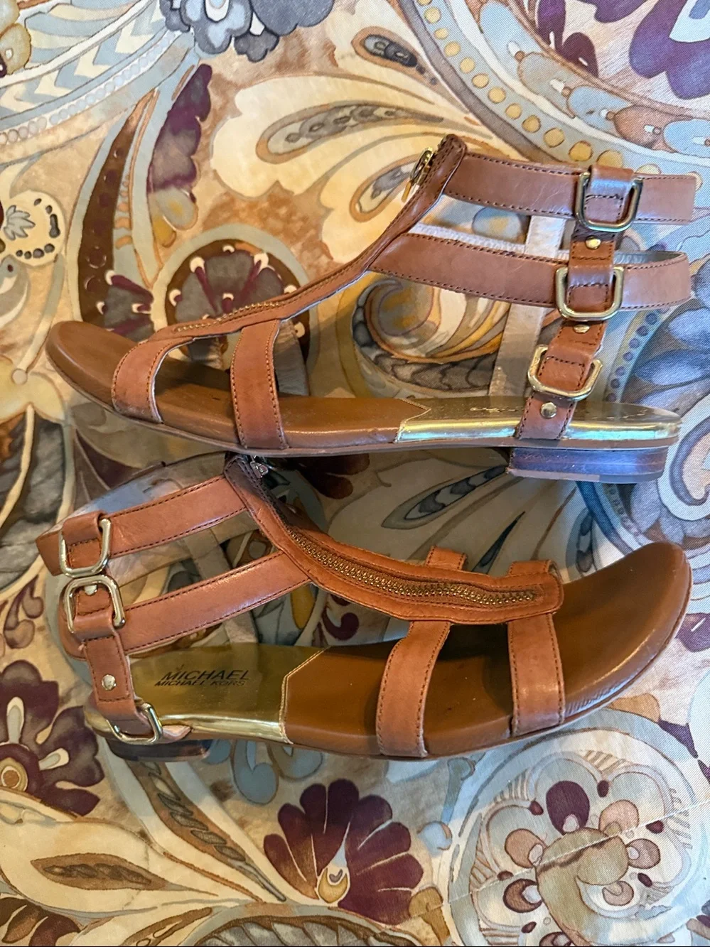 Michael Kors Tan Leather Gladiator Zip Sandals